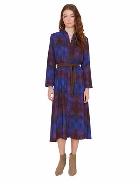 XIRENA Persephone‎ Long Sleeve Midi Dress in Celestial Blue Multi Size Small